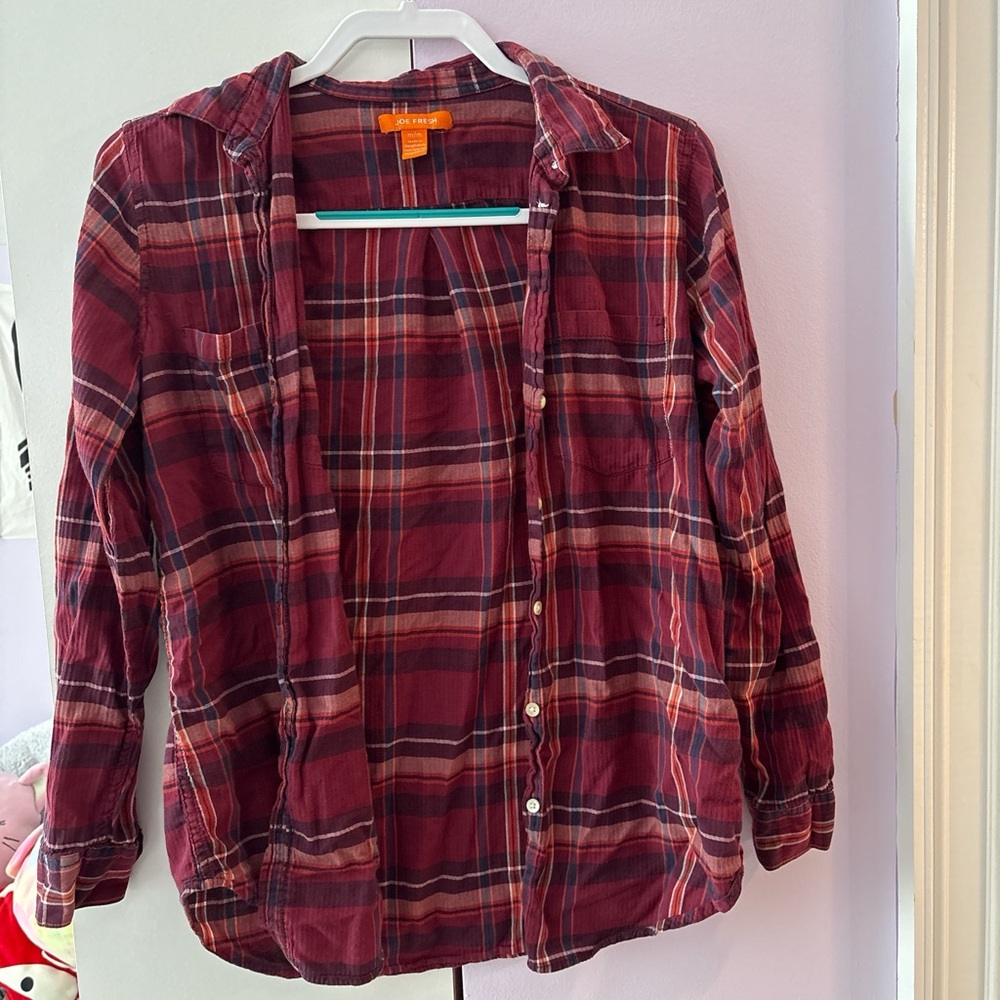 Red Plaid Button-Up Shirt